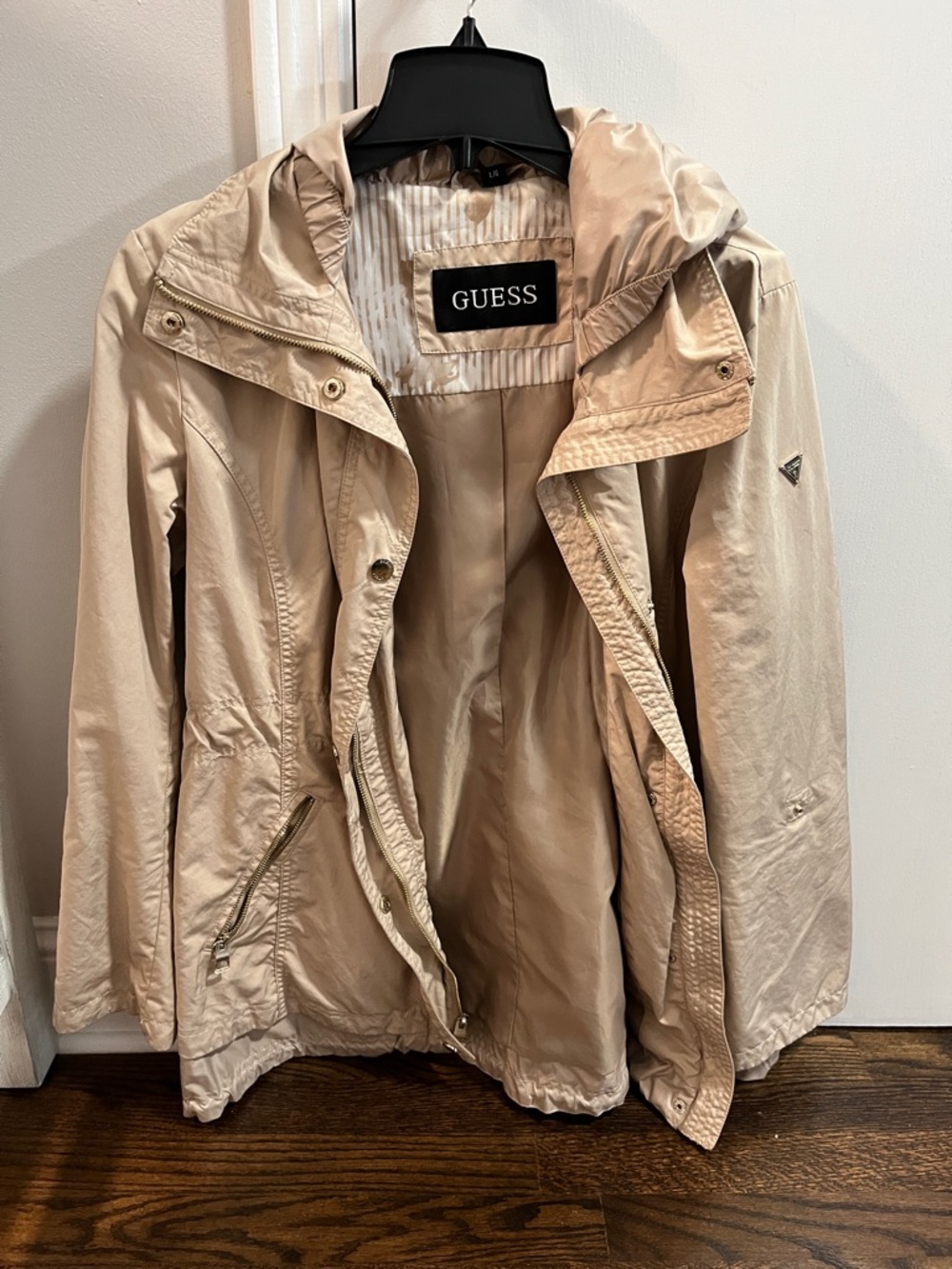 GUESS Women's Light Beige Hooded Trench Coat